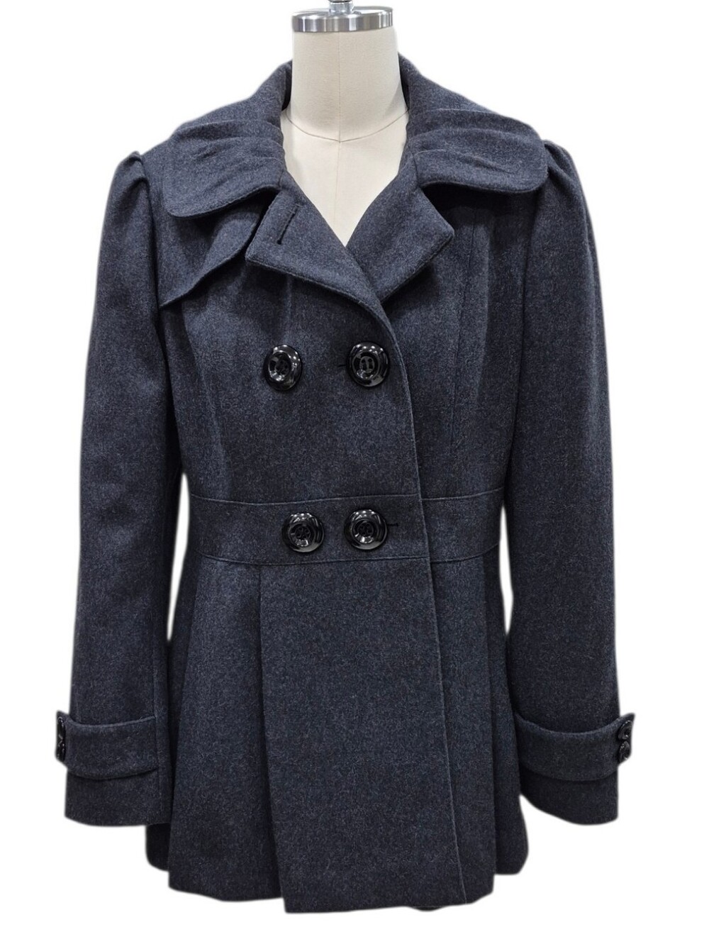Worthington coat women's medium gray wool blend pleated skirt double breasted